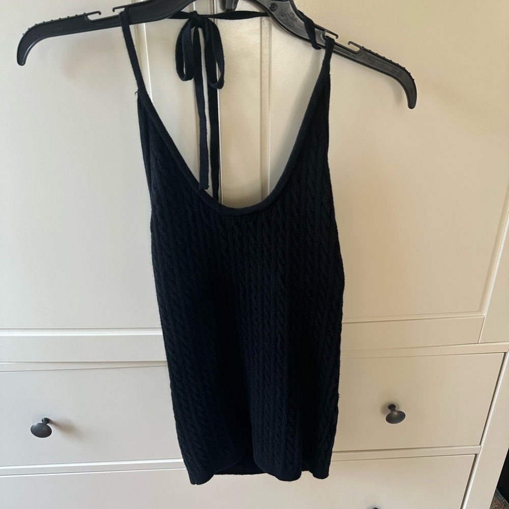 Vintage Y2K Crochet Knit Vest Black medium